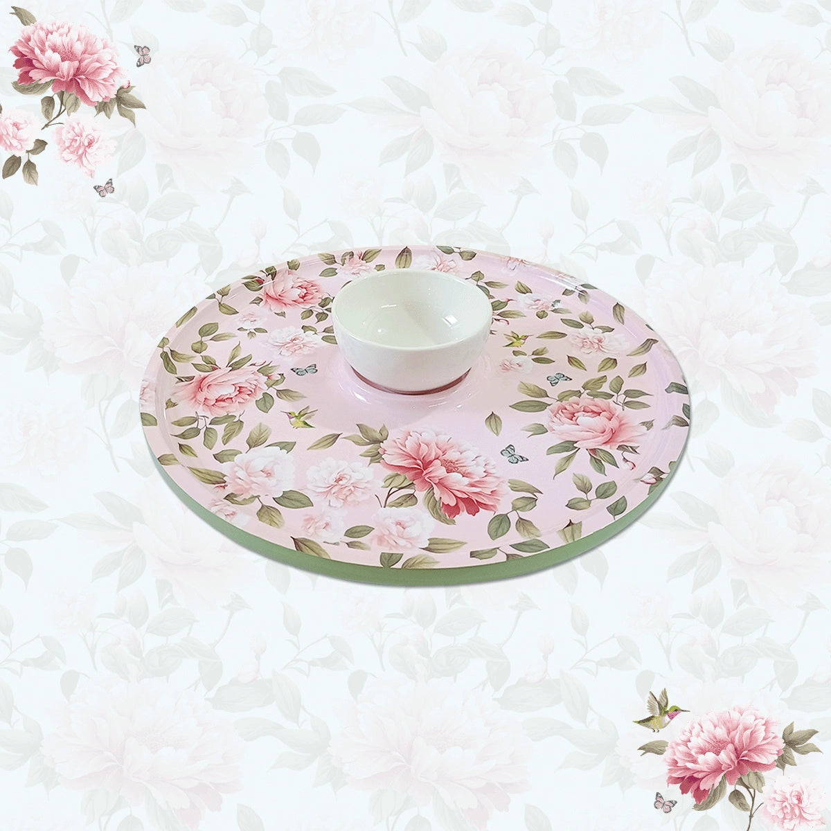 Pink Peonies Chip & Dip Servers, Serving Platters & Pizza Paddles